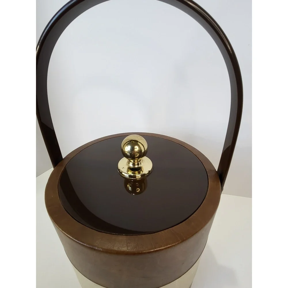 Vintage Bucket Brigade Morgan Designs Ice Bucket Brown Faux Leather Mid Century